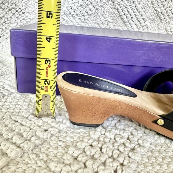 Enzo Angiolini Womens 5.5 Black Sandals Wood Heel Slide On Strap Fashion Y2k 90s - Picture 15 of 16